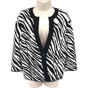 Jones New York Zebra Print Sweater Cardigan L